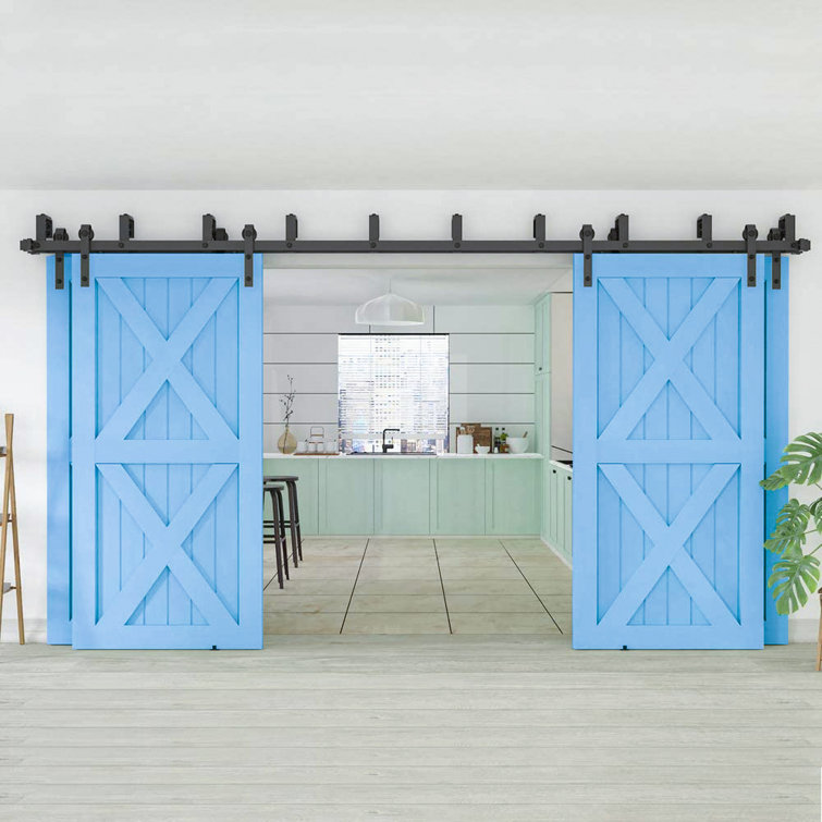 HAHAEMALL 4 Doors Bypass Barn Door Hardware Four Rollers